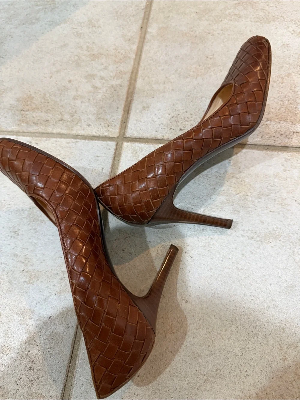 Cole Haan Woven Leather Pumps in Chestnut Brown